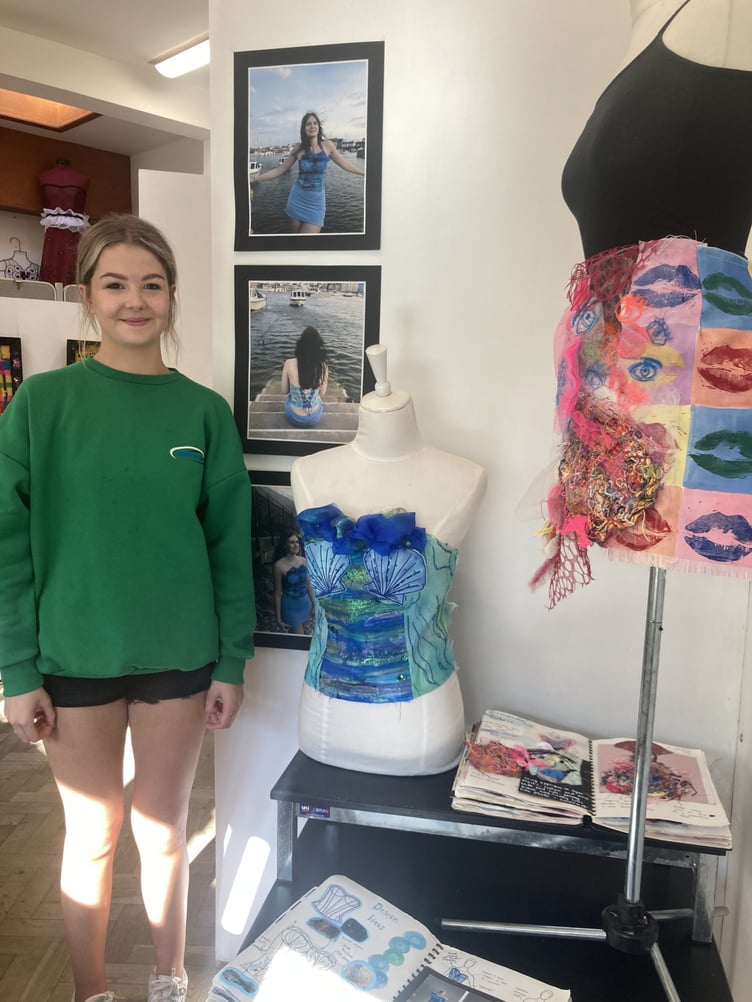 Lucy Sloane with her GCSE textiles work, she won Creativity award for GCSE