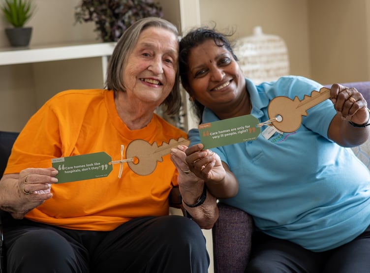 Borovere Care Home in Alton puts keys facts about care homes on wooden keys, June 2023.