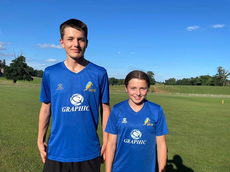 Ollie Knight, who plays for Devon Under 14’s and Sandford’s Second Team and his sister Ellie, who plays with Devon Under 13 Girls. AQ 1590