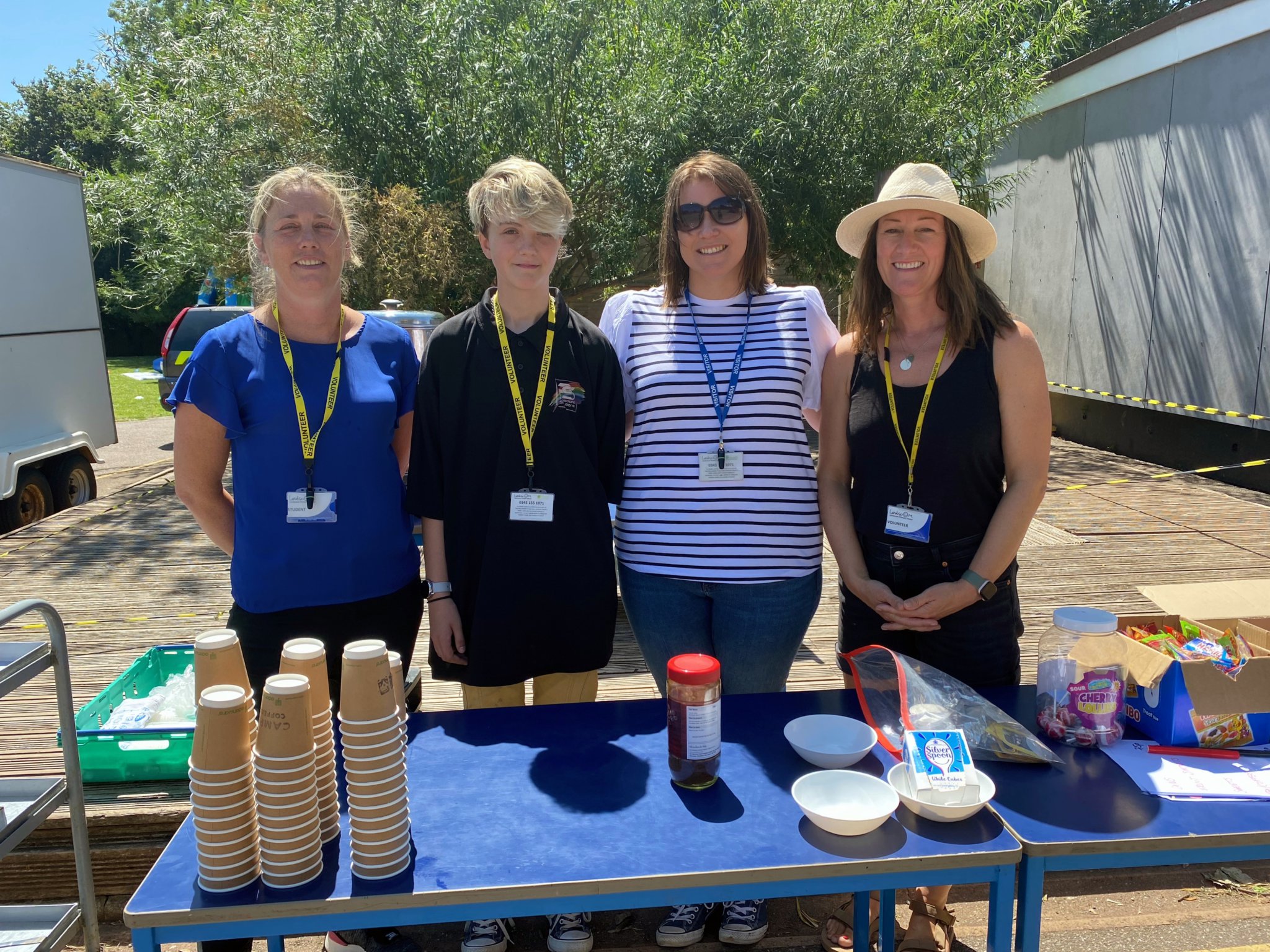 From left, Rachel Morgan (PTA chair), Noah Morgan (volunteer), Sophie Davies (PTA secretary), Laura Tucker (volunteer member) and Judith Harris (PTA Treasurer - not pictured) helped to set up and run the soft drinks stall. NP 070723 02