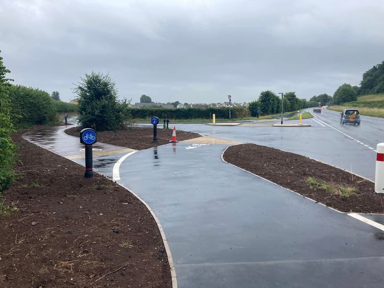 The new cycle route at the junction of Marsh Lane and the A39 in Dunster.