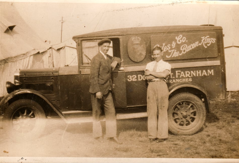 <p>The delivery vehicle of “Giles & Co, The Bacon Kings”, once based at 32 Downing Street, Farnham</p>