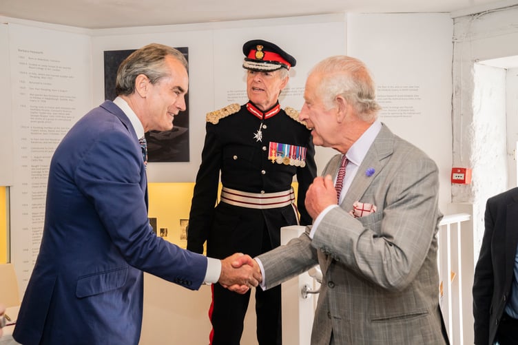 His Majesty The King with Roland Rudd (Chair of Tate) at the Barbara Hepworth Museum and Sculpture Garden in St Ives,