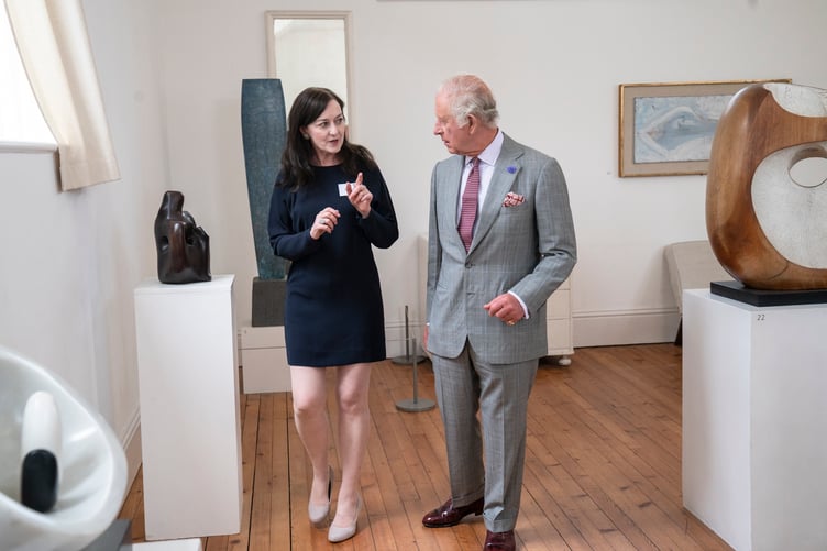 His Majesty The King with Anne Barlow (Director of Tate St Ives) in the studio at the Barbara Hepworth Museum and Sculpture Garden in St Ives