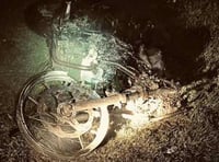 <p>Bordon firefighters posted this picture on Twitter of the remains of the motorbike set alight by arsonists at Jubilee Park last week</p>