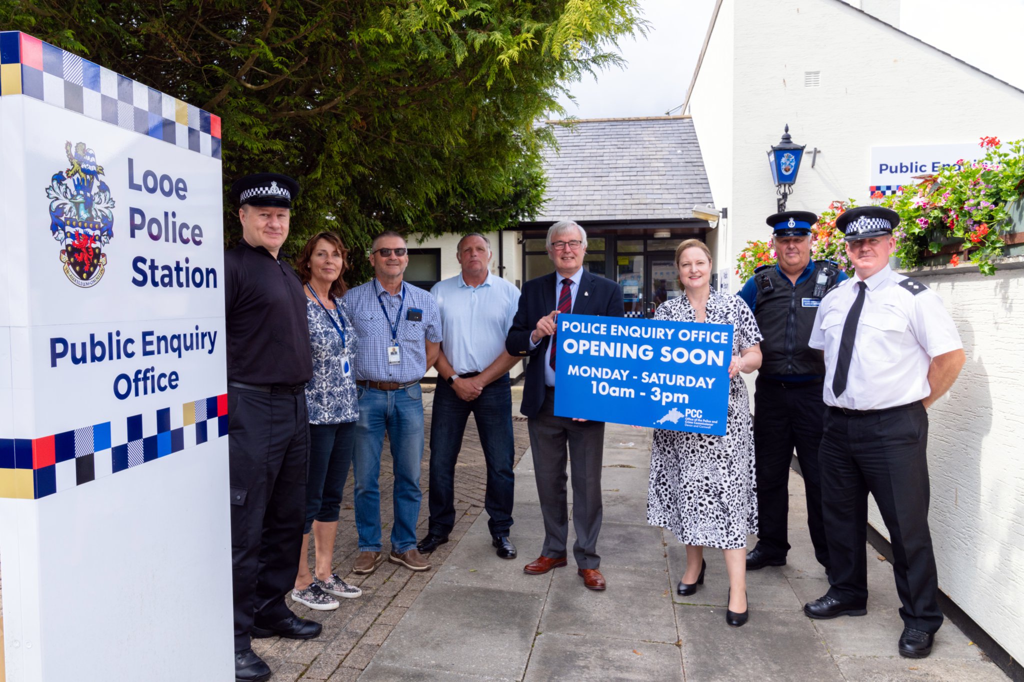 COUNCILLOR Armand Toms and Police and Crime Commissioner Alison Hernandez with members of the local policing team outside Looe Police Station, where a public enquiry office will soon be open