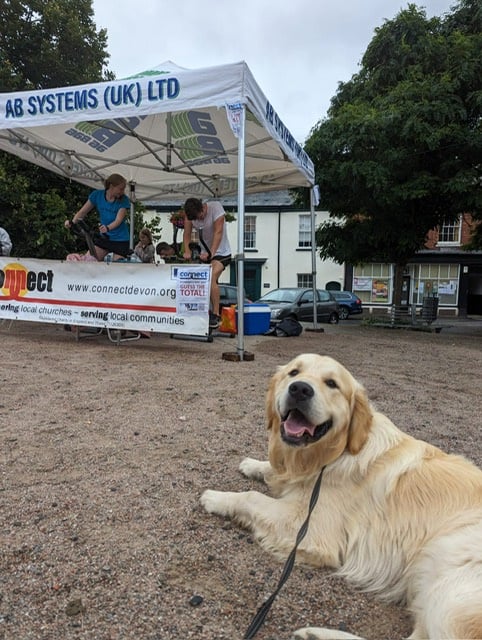 Some of the Connect schools work team and volunteers during the 12-hour cycle challenge in Crediton Town Square.