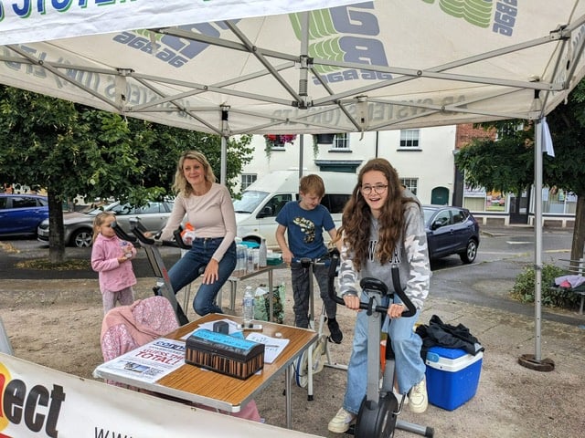 Some of the Connect schools work team and volunteers during the 12-hour cycle challenge in Crediton Town Square.