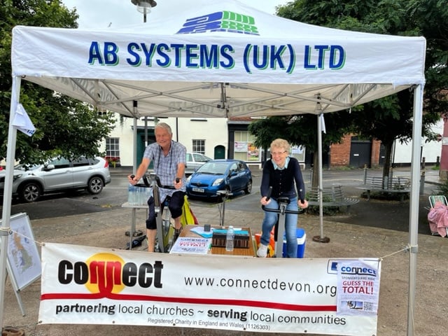 Some of the Connect schools work team and volunteers during the 12-hour cycle challenge in Crediton Town Square.
