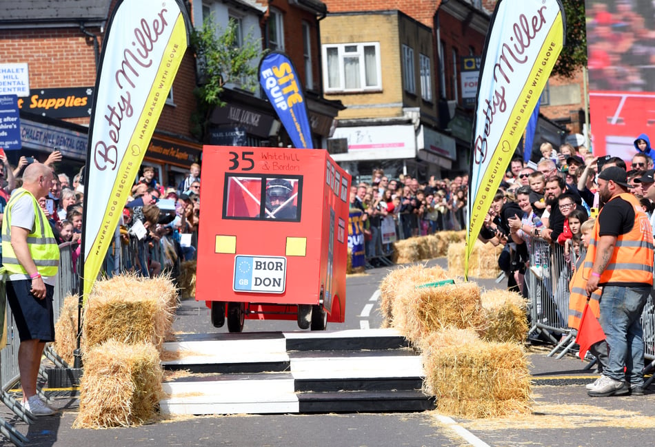 <p>All aboard: A double decker pays a flying visit to Chalet Hill.</p>
