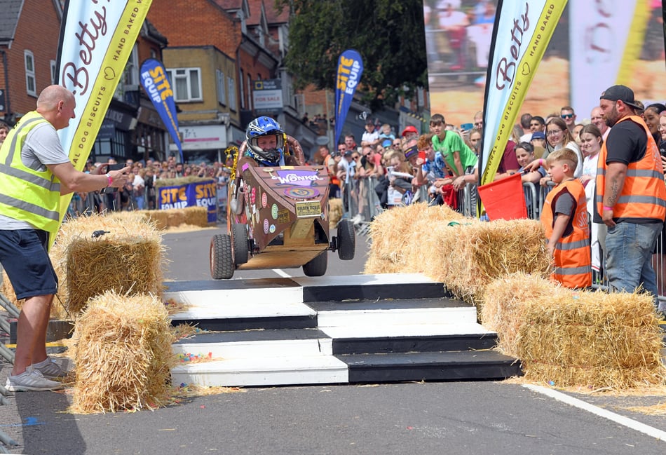 <p>Willy Wonka makes a run for it at a previous Bordon soapbox race. </p>