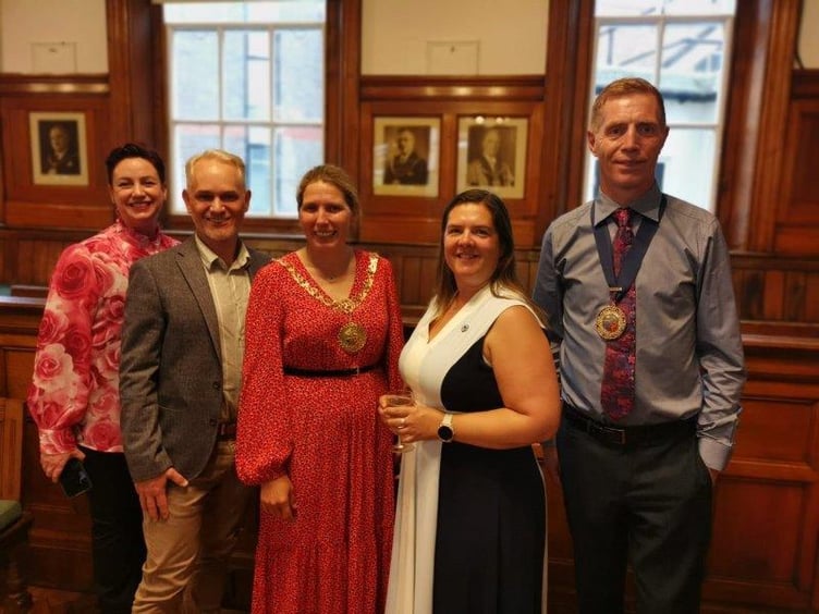 Cllr Natalie Byron-Teare and consort Mr Andy Teare with representatives of Standard Bank Yolande Booysen, Ian Kirkland and Andrea John.