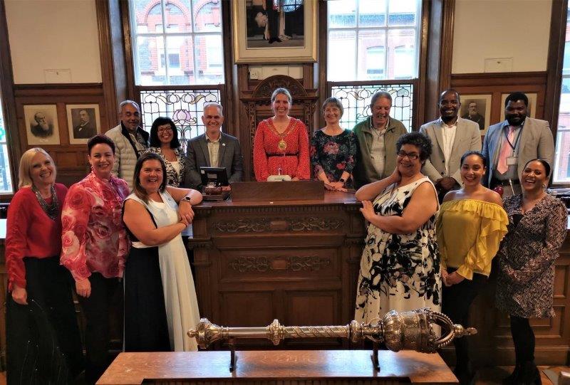 Members of the African community with Cllr Natalie Byron-Teare and consort Mr Andy Teare
