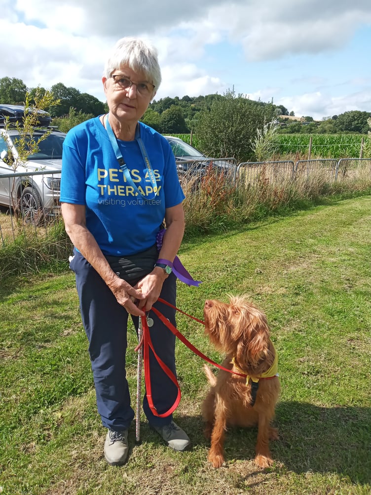 Sonia (representing Pets as Therapy) with her dog Scarlet
