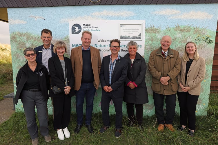 Kim Etherton, Manx Wildlife Trust volunteer coordinator; Leigh Morris, MWT chief executive officer; Kate Shimmin, legal secretary at Appleby; Mark Holligon, managing partner at Appleby; Simon Cain, MWT chair; Lady Lorimer; Sir John Lorimer and Amber Oakley, marketing and business development executive at ApplebyGraham Makepeace-Warne