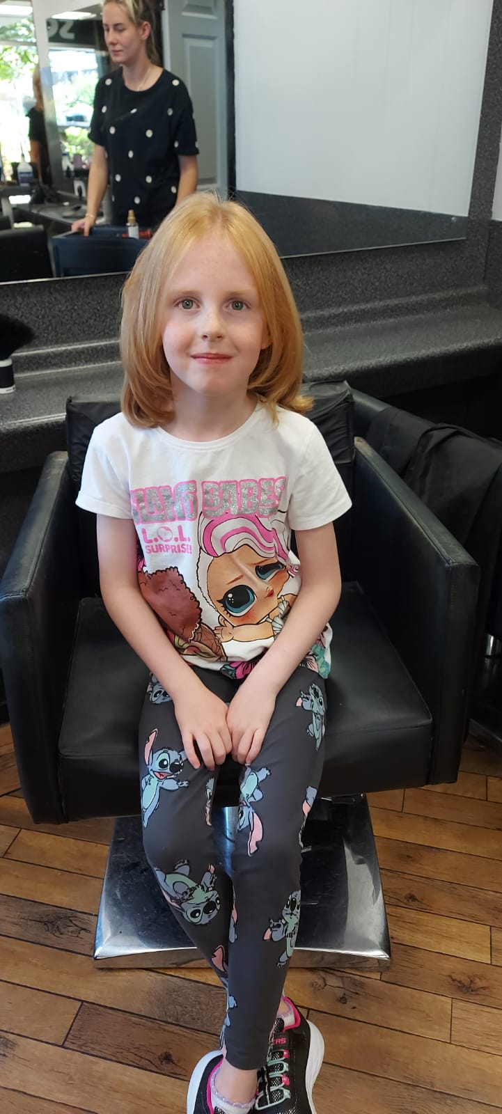 Millie Teare after she cut her hair for charity
