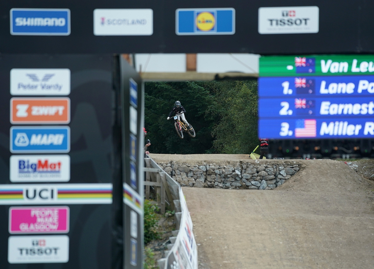 Action from the Mountain Bike Downhill at the 2023 UCI Cycling World Championships. Picture: Thomas Maheux/SWpix.com