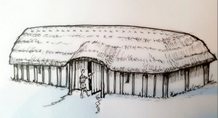 A sketch of the 10th-12th century building found in Ackender Hill, Alton