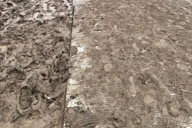 Thick mud at Jalsa Salana 2023 at Oaklands Farm, East Worldham