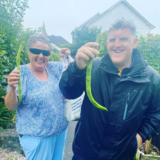 Tracey and Miguel with runner beans