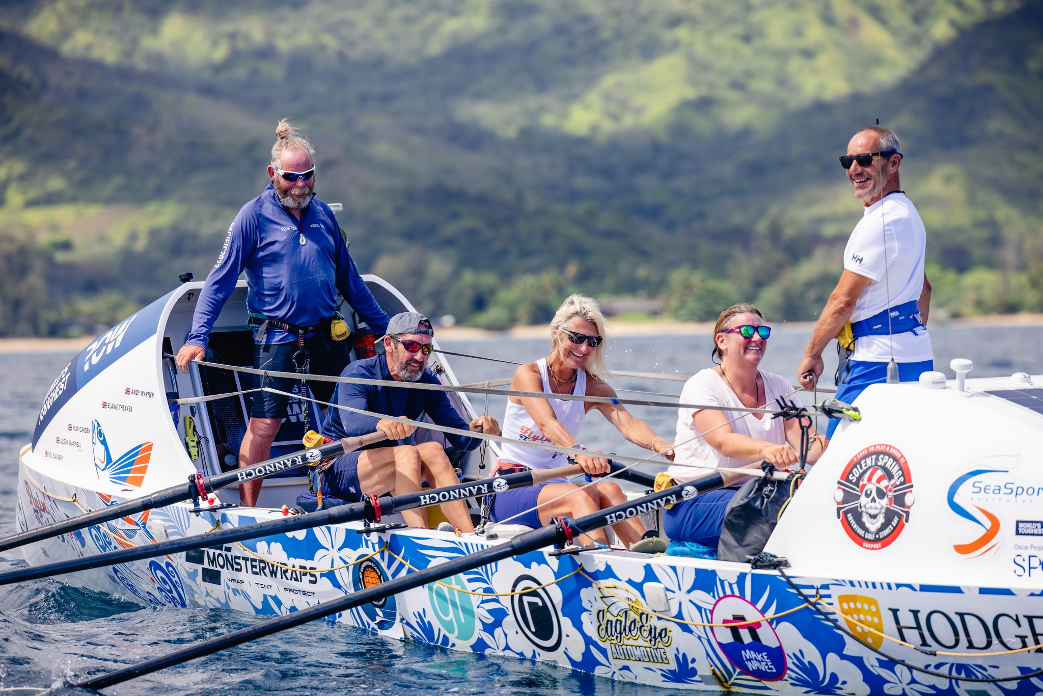 Credit World's Toughest Row: Flying Fish, the first ever team of five to row the mid-Pacific, completed the World's Toughest Row - Pacific 2023 and set a new World Record. Crew member Huw Carden also set a record for the oldest person to cross the mid-Pacific aged 63. The team, also including Andy Warner, Elaine Theaker, Alison Wannell and Neil Blackeby rowed 2,800 miles across the Pacific Ocean in in 55 days, 5 hours and 44 minutes.