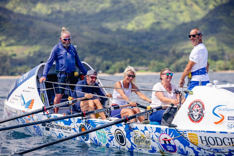 Credit World's Toughest Row: Flying Fish, the first ever team of five to row the mid-Pacific, completed the World's Toughest Row - Pacific 2023 and set a new World Record. Crew member Huw Carden also set a record for the oldest person to cross the mid-Pacific aged 63. The team, also including Andy Warner, Elaine Theaker, Alison Wannell and Neil Blackeby rowed 2,800 miles across the Pacific Ocean in in 55 days, 5 hours and 44 minutes.