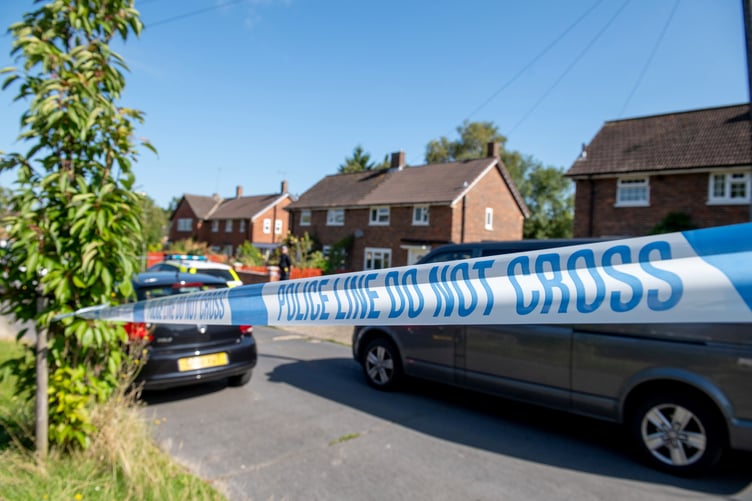 Police outside an address on Hammond Road, Woking, August 10, 2023