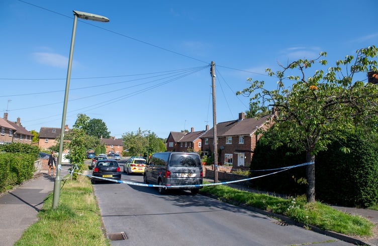 Police outside an address on Hammond Road, Woking, August 10, 2023