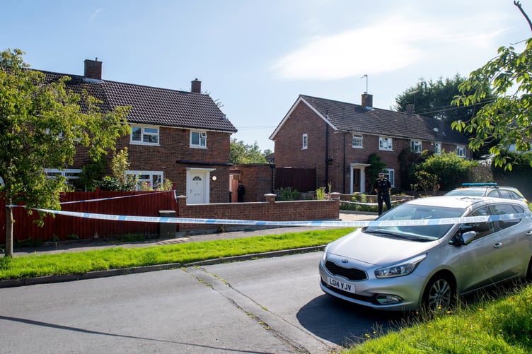 Police outside an address on Hammond Road, Woking, August 10, 2023