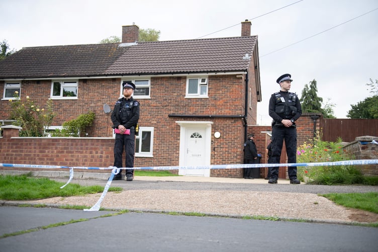 Police outside an address on Hammond Road, Woking, August 10, 2023