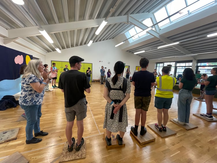 At a step dance workshop.  AQ 4177