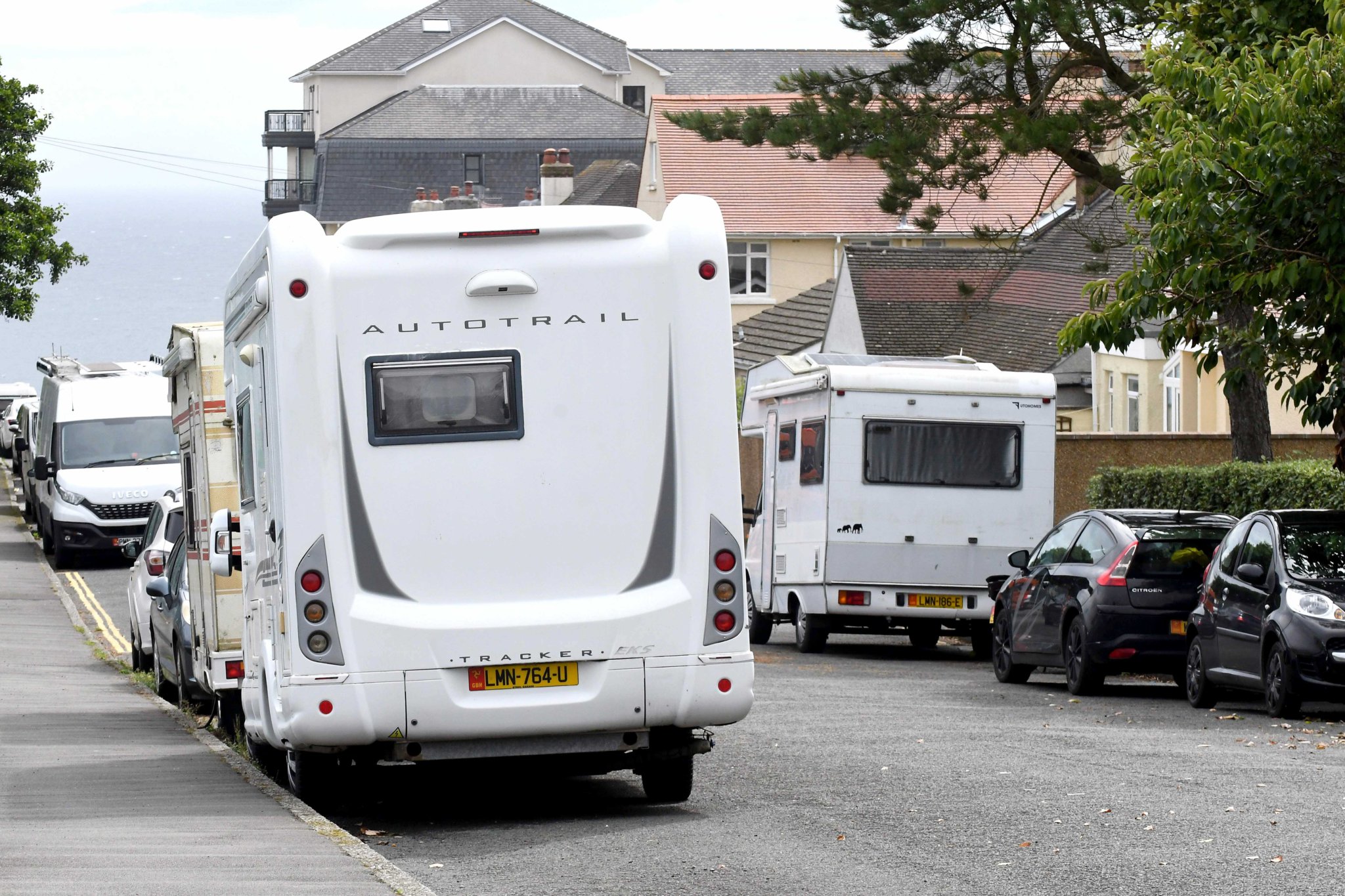 Camper vans and motorhomes parked in Onchan