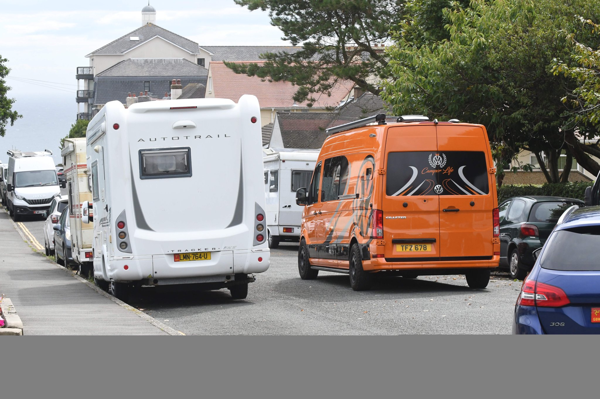 Camper vans and motorhomes parked in Onchan