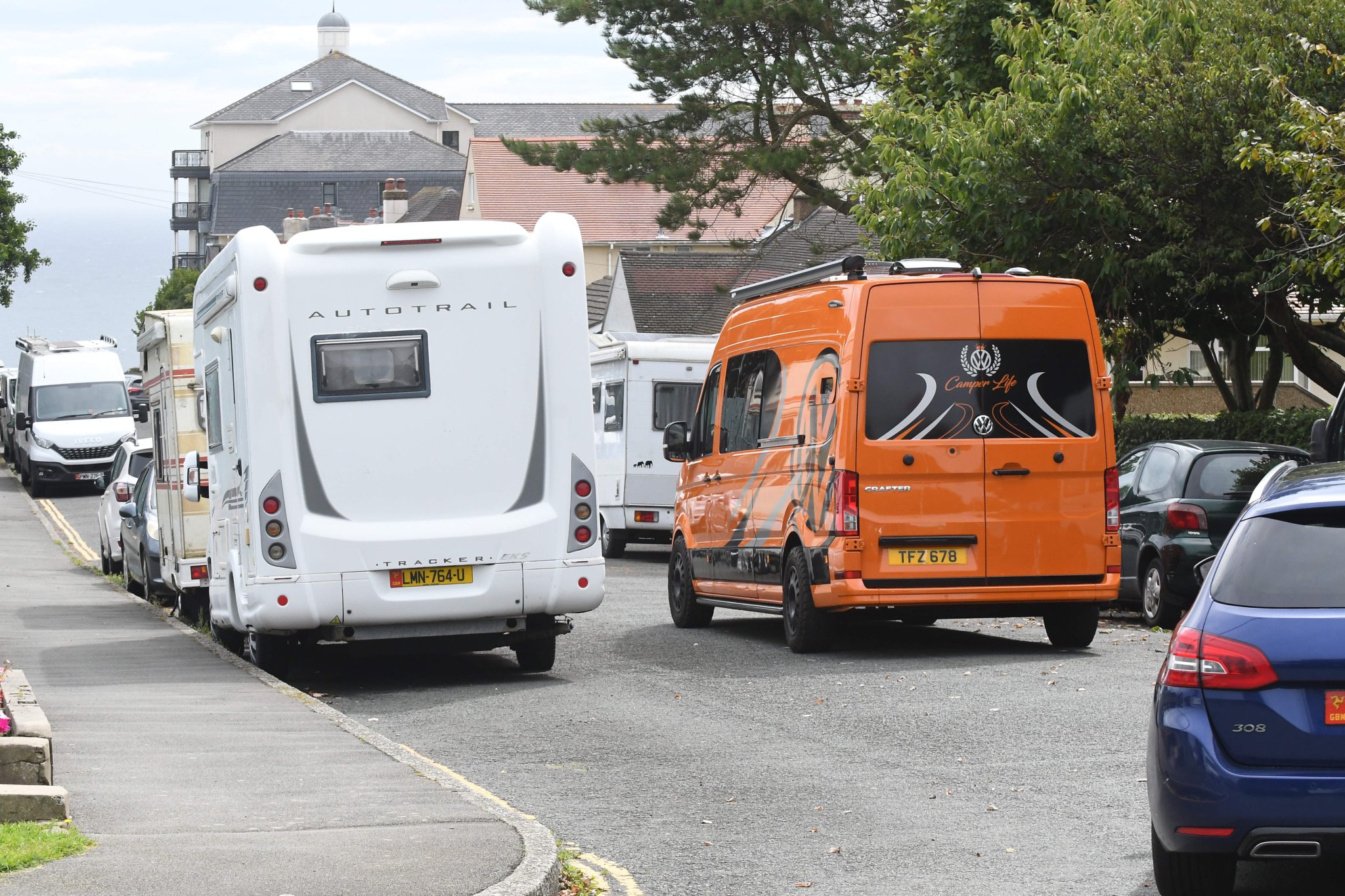 Camper vans and motorhomes parked in Onchan