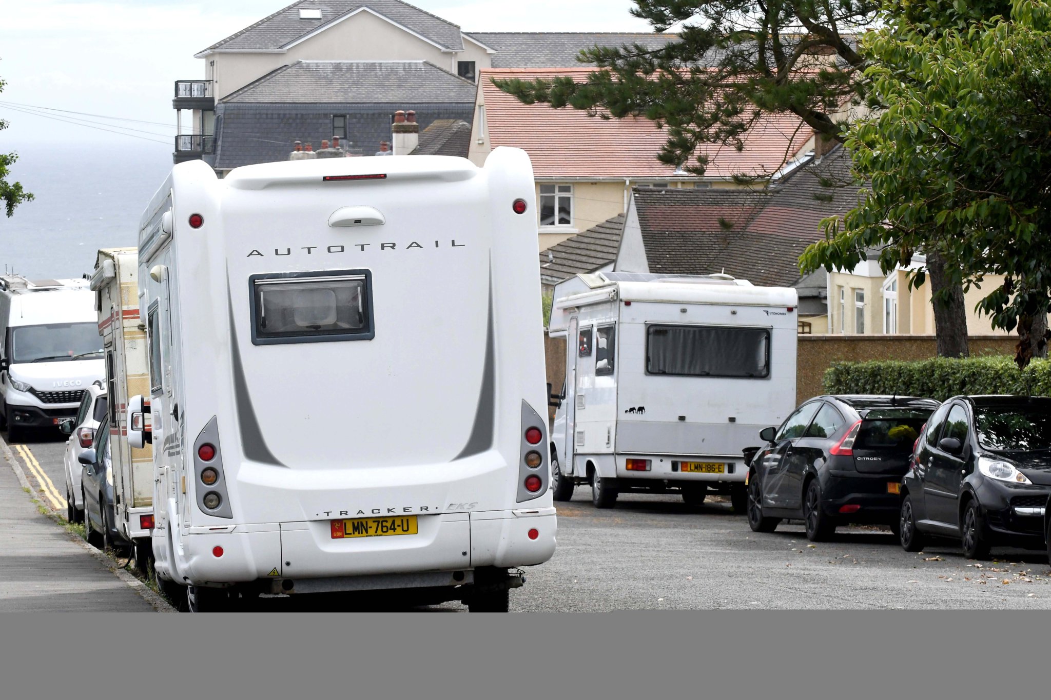 Camper vans and motorhomes parked in Onchan