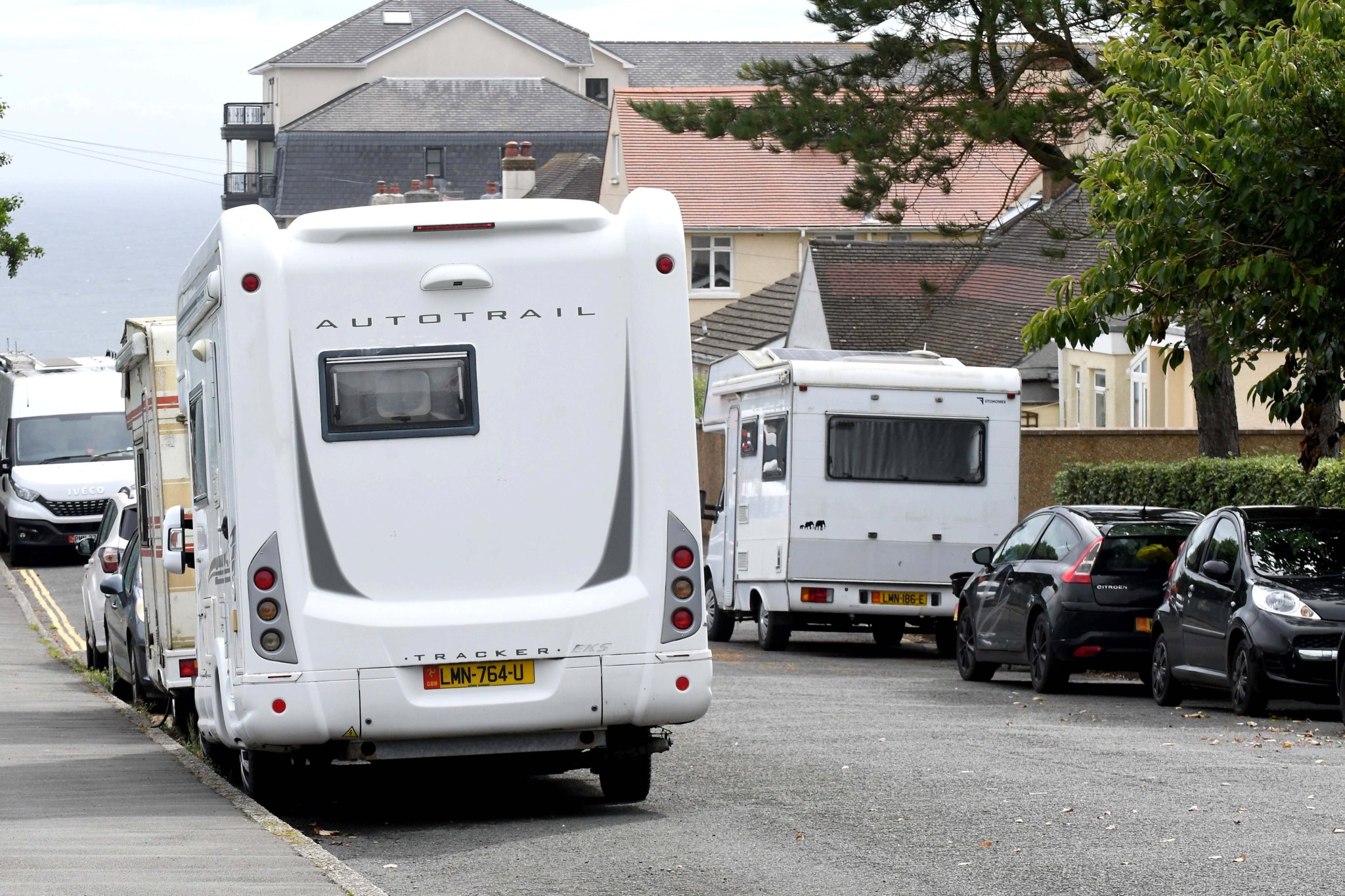 Camper vans and motorhomes parked in Onchan