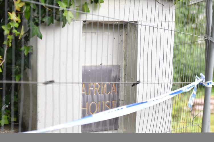The scene following a fire at Africa House on Woodbourne Road in Douglas -