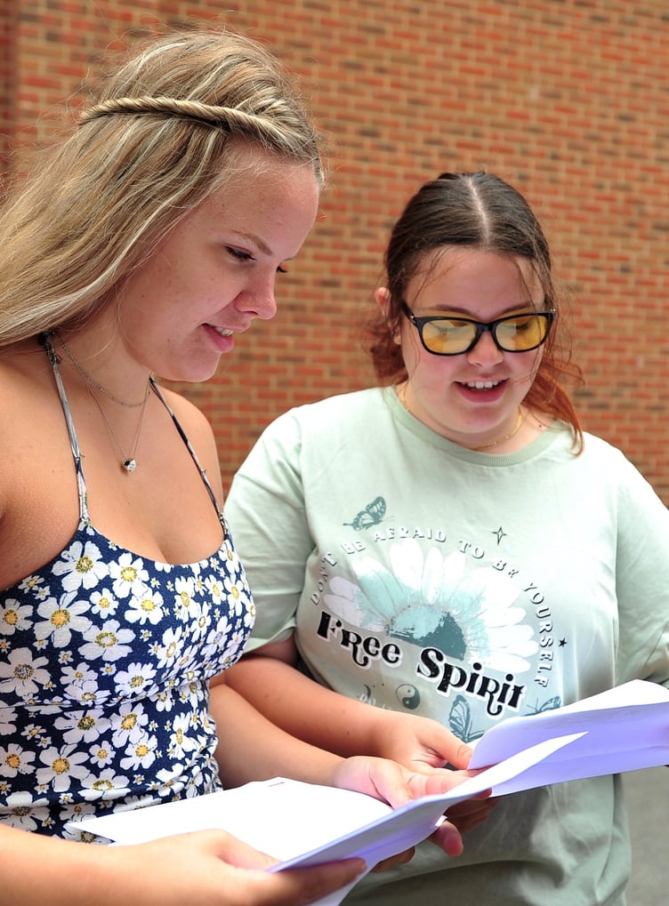 A-Level results at KIngsteignton’s Teign School. Izzy Price and Millie Taylor check through their eagerly awaited results
