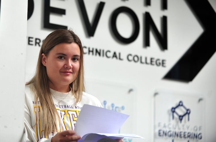 A-Level results at South Devon University Technical College. Aimee Tapp happy with her results gained in Health and AScoial Care and Food and Nutrion. The Ipplepen student will be taking a gap year - a mix of work and holiday - before looking for an apprenticeship in the healthcare industry.
