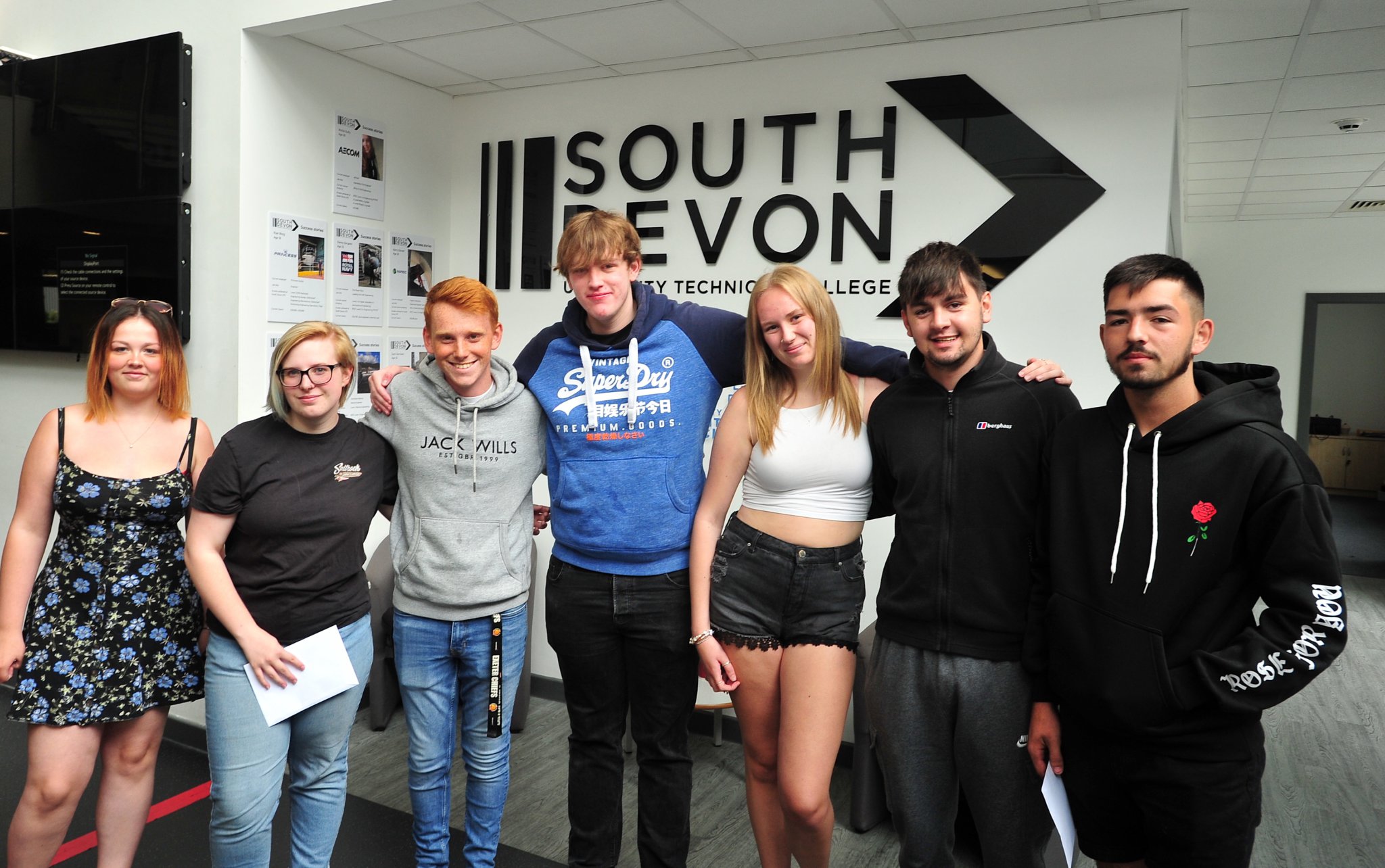 Early arrivals at theSouth Devon University Technical College picking up their results