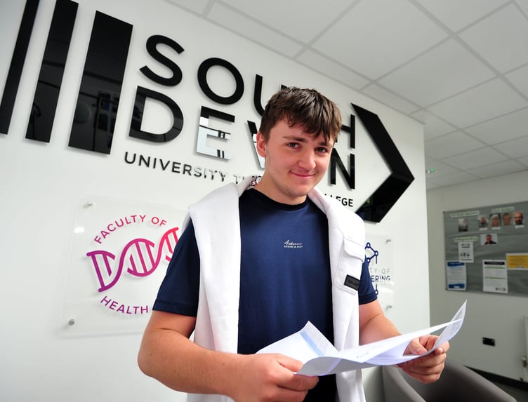 A-Level results at South Devon University Technical College. With a merit in enginnering Year 12 student Reuben Strath with be returning to SDUTC in September to continue his studies - and take up a roll as a student governor.