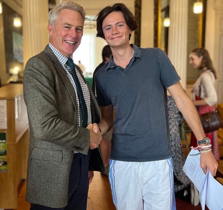Smiles all around as this year's cohort of A-Level candidates at Stover School report they have bucked the national trend with the best publicly examined results the school has seen for over a decade. Picture: Stover School (17-8-23)