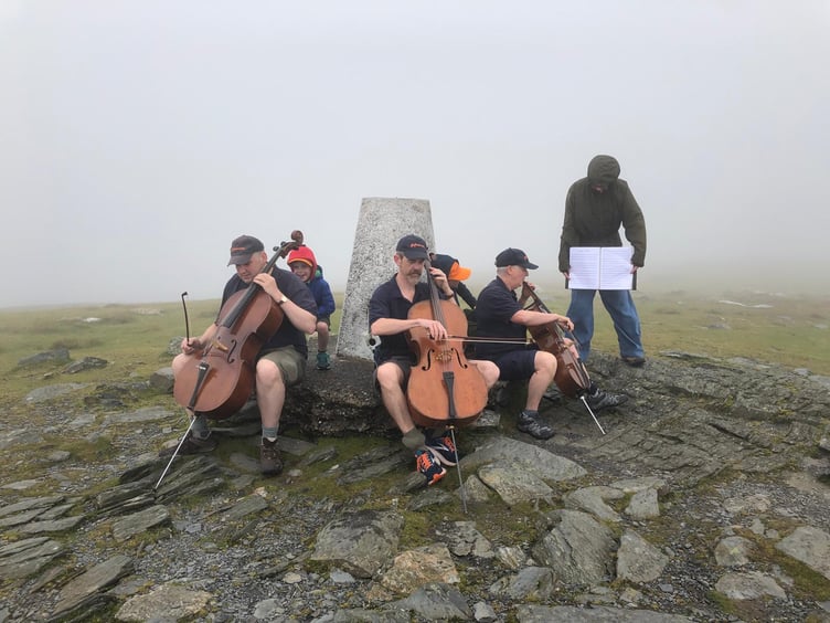 The Extreme Cellists at the summit of Snaefell