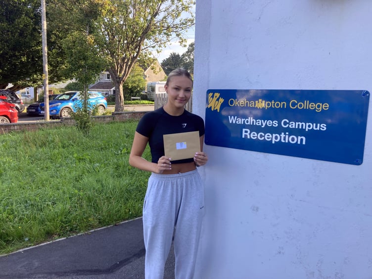 ABOVE RIGHT: Louisa Lynn from Okehampton College who achieved a Distinction *, A and A. BELOW: George McLaughlin and Shannon Howell at Tavistock College received 3 A*s.