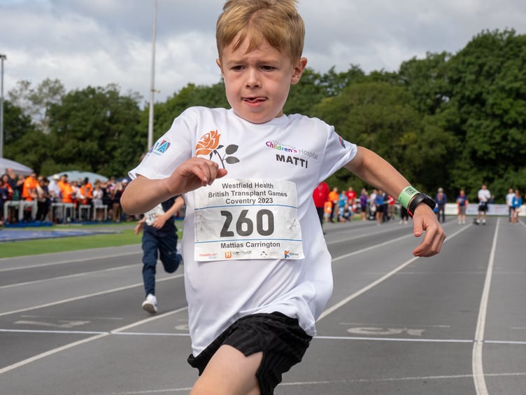 Kidney transplant patient Matti Carrington, 8, from Farnham,  won three gold medals and a bronze medal in the annual British Transplant Games in Coventry
