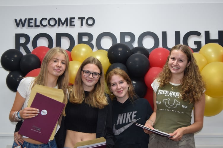 Rodborough students Leanne T-S, Lois H, Lucca E, Lola R on GCSE results day 2023
