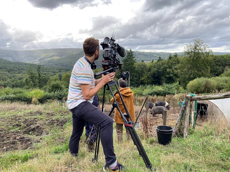 Filming up the hillside