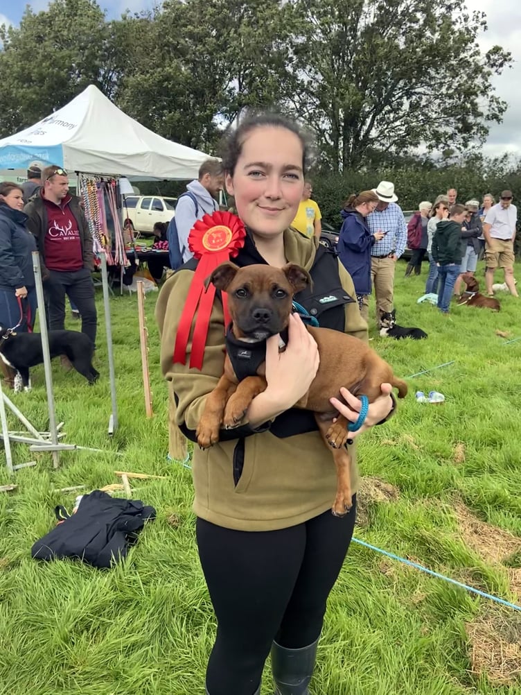 Cutest puppy in the family dog show was won by Fergus, a 14 week old Staffordshire bull terrier, who is pictured with owner Amelia Edgson of Lewdown