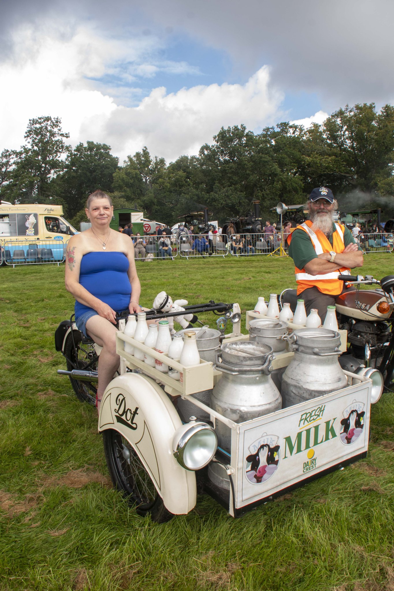 Paula Smith with Dot, a 1948 motorcycle used to deliver milk, restored by her father Don Norris.