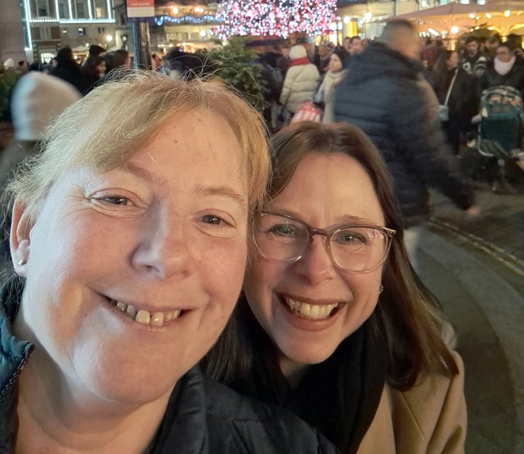 Tricia and her friend Cathie during the tv show ‘Race across the World’.